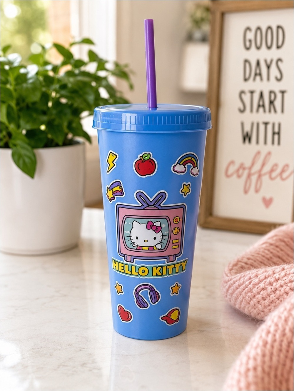 Hello Kitty Blue Tumbler with Purple Straw